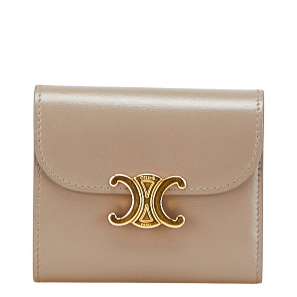 Celine Triomphe tri fold wallet greige leather